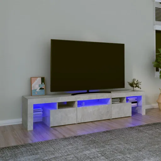 Móvel de TV com Luzes LED 200x36,5x40 cm Cinzento Cimento