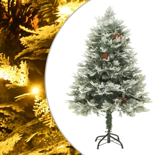 Árvore de Natal com Pinhas Pré-Iluminada 150 cm PVC e PE Verde