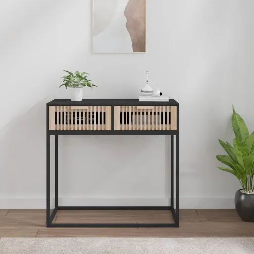 Mesa Consola 80x30x75 cm Derivados de Madeira e Ferro Preto