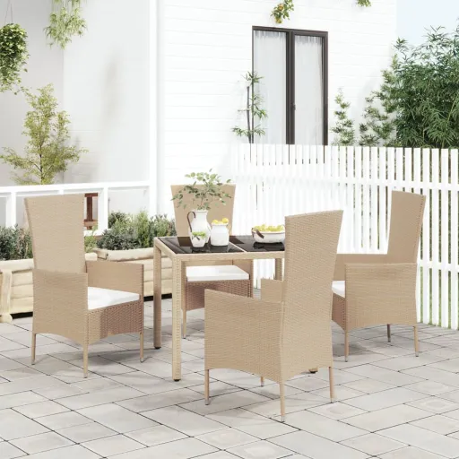 Conjunto de Jantar p/ Jardim com Almofadões Vime PE Bege (5 pcs)