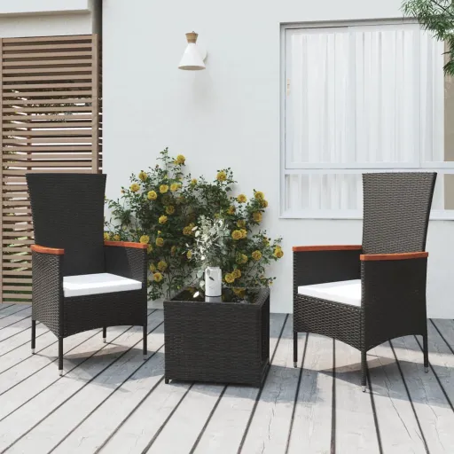 Conjunto Lounge de Jardim Vime PE e Aço Preto (3 pcs)
