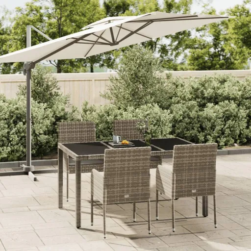 Conjunto de Jantar p/ Jardim c/ Almofadões Vime PE Cinza (5 pcs)