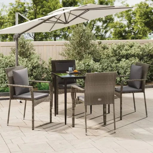 Conjunto Jantar Jardim c/ Almofadões Vime PE Preto/Cinza (5 pcs)