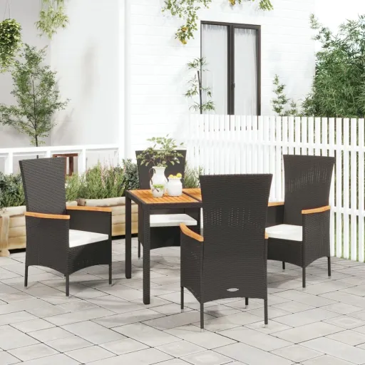 Conjunto de Jantar p/ Jardim c/ Almofadões Vime PE Preto (5 pcs)