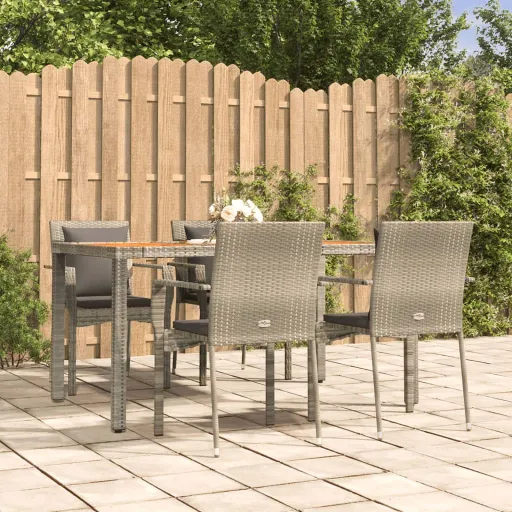 Conjunto de Jantar p/ Jardim c/ Almofadões Vime PE Cinza (5 pcs)