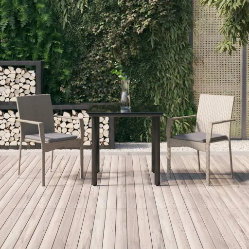 Conj. Jantar p/ Jardim c/ Almofadões Vime PE Preto/Cinza (3 pcs)