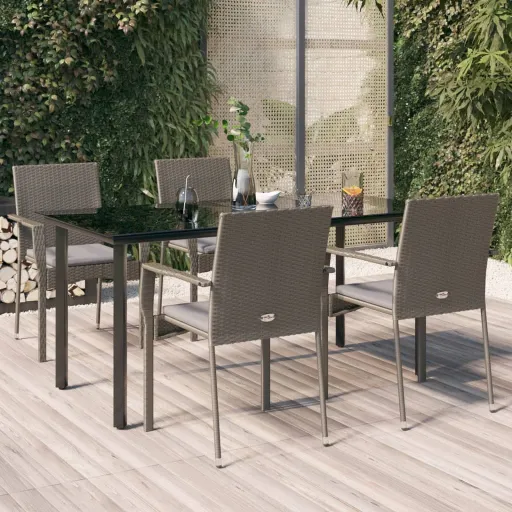 Conjunto Jantar Jardim c/ Almofadões Vime PE Preto/Cinza (5 pcs)