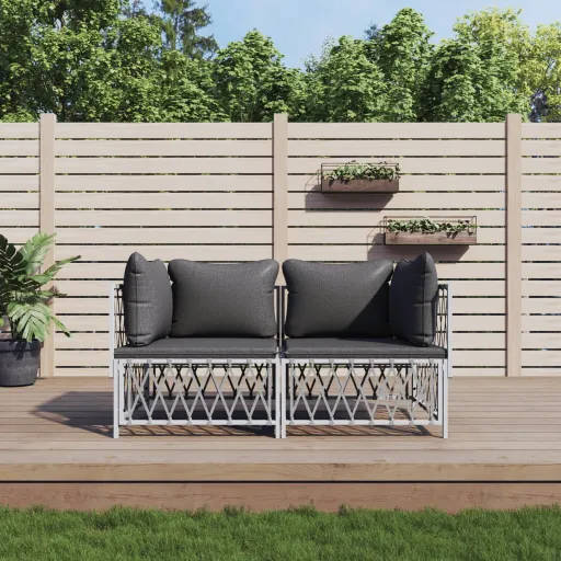 Conjunto Lounge de Jardim com Almofadões Aço Branco (2 pcs)