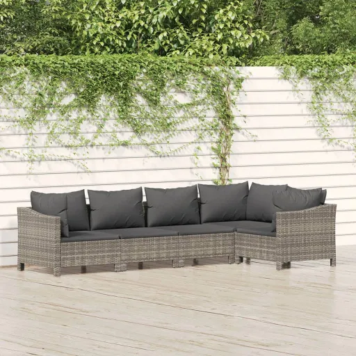 Conjunto Lounge de Jardim c/ Almofadões Vime PE Cinzento (5 pcs)