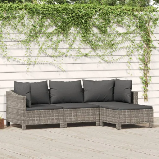Conjunto Lounge de Jardim c/ Almofadões Vime PE Cinzento (4 pcs)