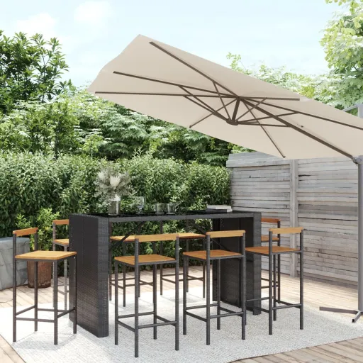 Conjunto de Bar p/ Jardim Vime PE/Acácia Maciça Preto (9 pcs)