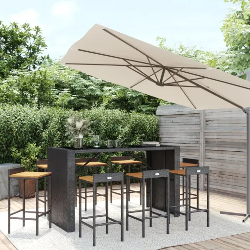 Conjunto de Bar p/ Jardim Vime PE/Acácia Maciça Preto (9 pcs)