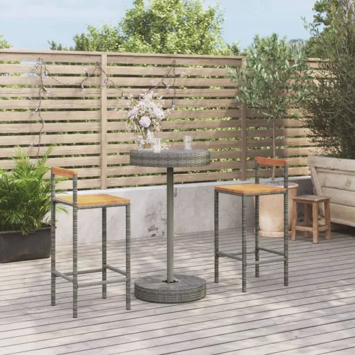 Conjunto de Bar p/ Jardim Vime PE/Acácia Maciça Cinzento (3 pcs)
