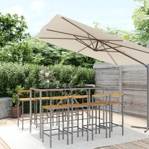 Conjunto de Bar p/ Jardim Vime PE/Acácia Maciça Cinzento (9 pcs)