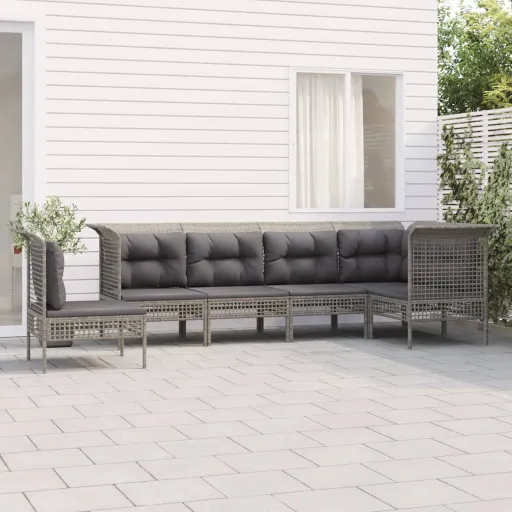 Conjunto Lounge de Jardim c/ Almofadões Vime PE Cinzento (6 pcs)