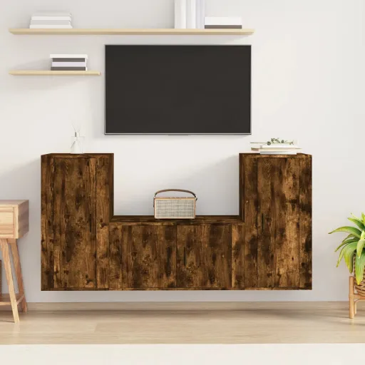Conjunto Móveis de TV   Madeira Processada Carvalho Fumado (3 pcs)