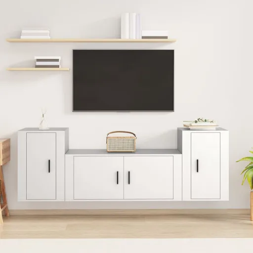 Conjunto Móveis de TV   Madeira Processada Branco (3 pcs)