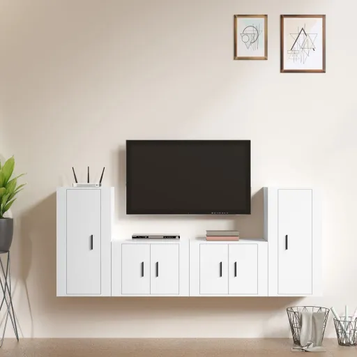 Conjunto Móveis de TV   Madeira Processada Branco (4 pcs)