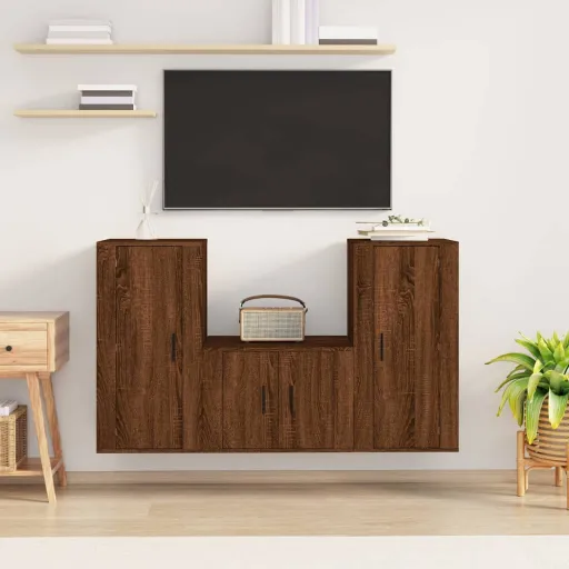 Conjunto Móveis de TV   Madeira Processada Carvalho Castanho (3 pcs)