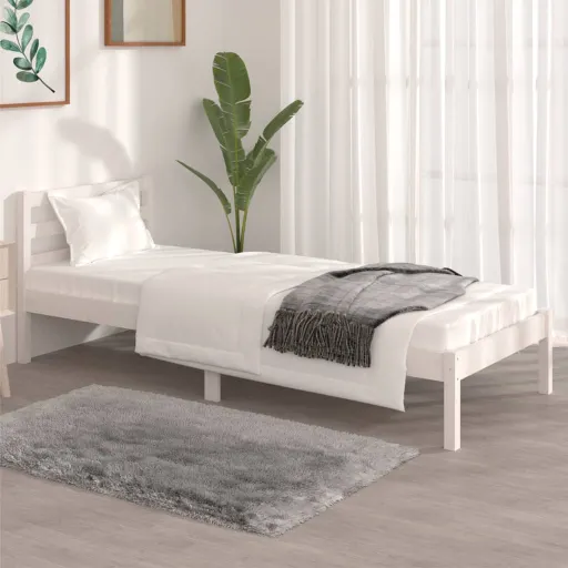 Estrutura de Cama Pequena Solteiro 75x190cm Pinho Maciço Branco