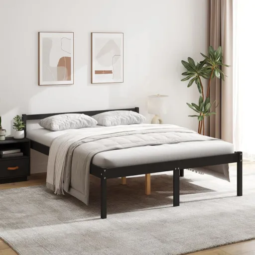 Cama para Idosos King Size 150x200 cm Pinho Maciço Preto