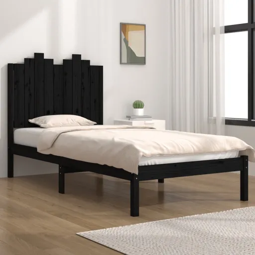 Estrutura de Cama 100x200 cm Pinho Maciço Preto