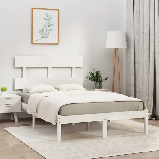 Estrutura de Cama 160x200 cm Madeira Maciça Branco