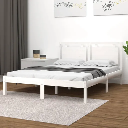 Estrutura de Cama 120x200 cm Madeira Maciça Branco