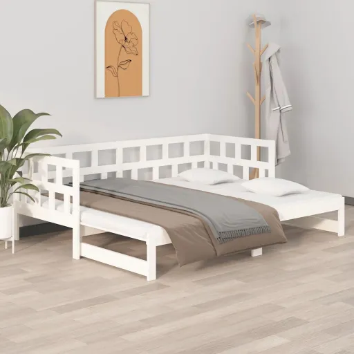 Sofá-Cama de Puxar 2x(90x200) cm Pinho Maciço Branco