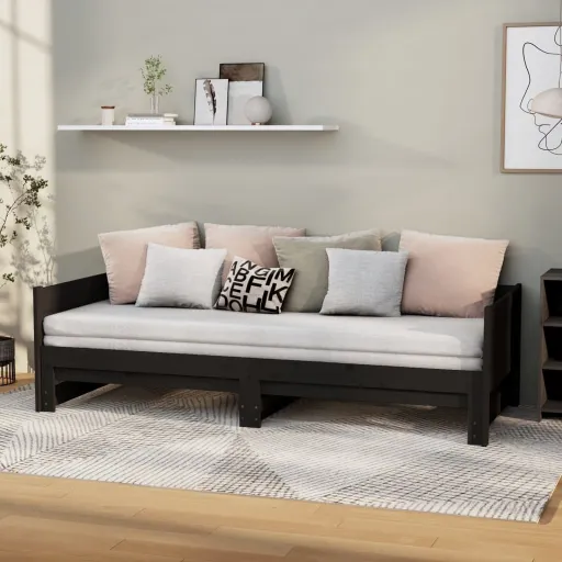 Estrutura Sofá-Cama de Puxar 2x(90x200) cm Pinho Maciço Preto
