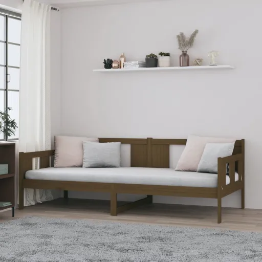 Sofá-Cama 90x190 cm Madeira de Pinho Maciça Castanho Mel