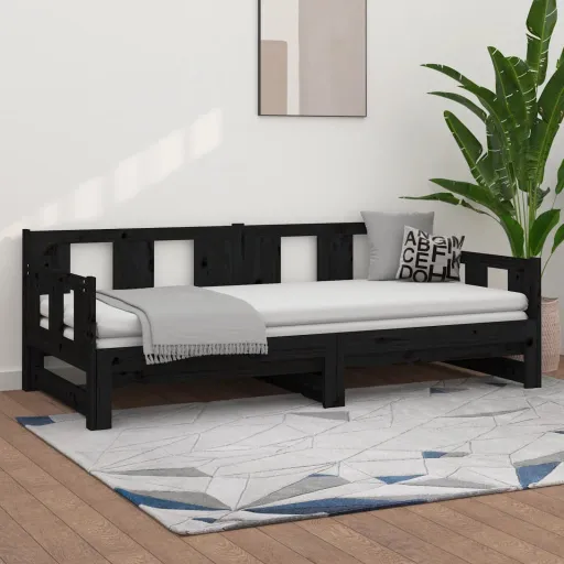 Estrutura Sofá-Cama de Puxar 2x(90x190) cm Pinho Maciço Preto