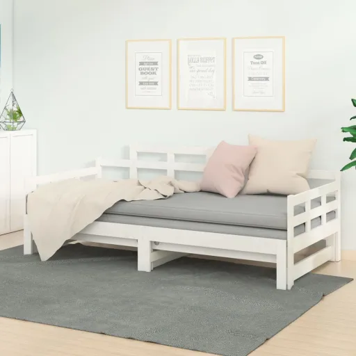 Estrutura Sofá-Cama de Puxar Pinho Maciço Branco 2x(90x190) cm