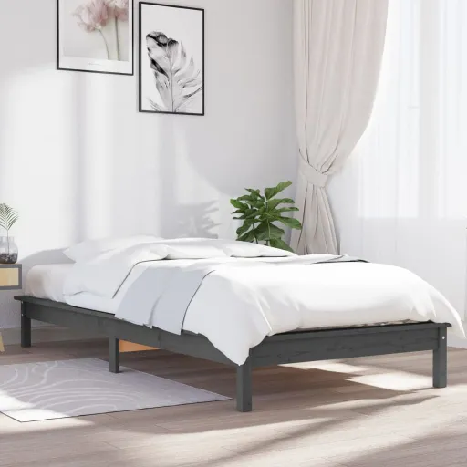 Estrutura de Cama 100x200 cm Pinho Maciço Cinzento