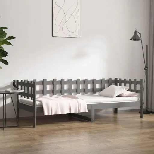 Sofá-Cama 80x200 cm Madeira de Pinho Maciça Cinzento
