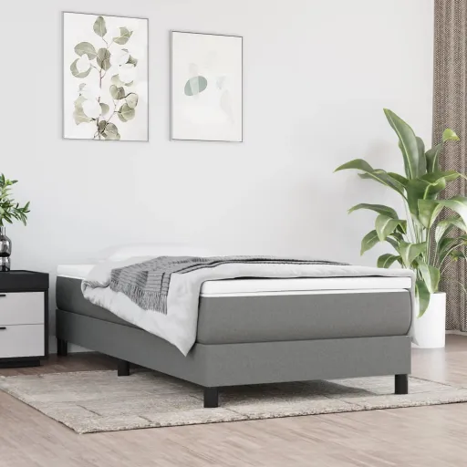 Estrutura de Cama com Molas 90x190 cm Tecido Cinzento-Escuro