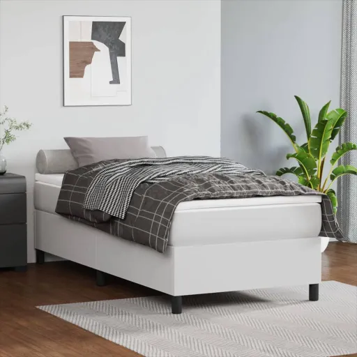 Estrutura de Cama com Molas 80x200 cm Couro Artificial Branco