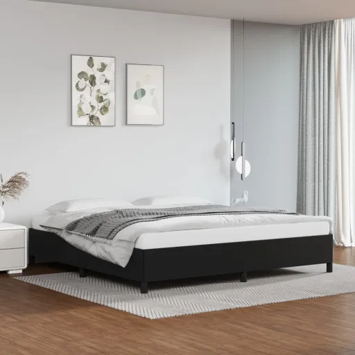 Estrutura de Cama 200x200 cm Couro Artificial Preto
