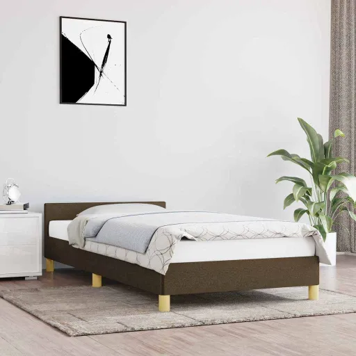 Estrutura de Cama Sem Colchão 90x190 cm Tecido Castanho-Escuro