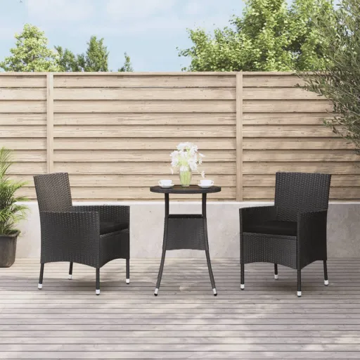 Conjunto Bistrô de Jardim c/ Almofadões Vime PE Preto (3 pcs)