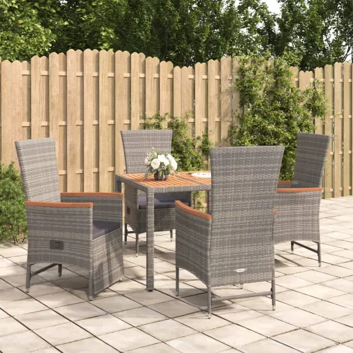 Conjunto de Jantar p/ Jardim c/ Almofadões Vime PE Cinza (5 pcs)