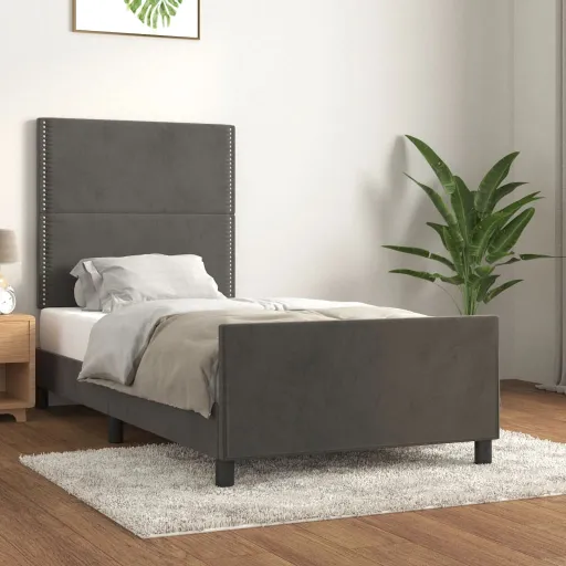 Estrutura de Cama Sem Colchão 80x200 cm Veludo Cinzento-Escuro