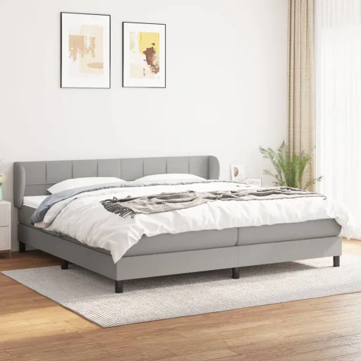 Cama com Molas/Colchão 200x200 cm Tecido Cinza-Claro