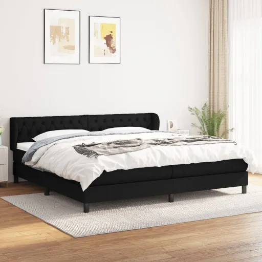 Cama com Molas/Colchão 200x200 cm Tecido Preto