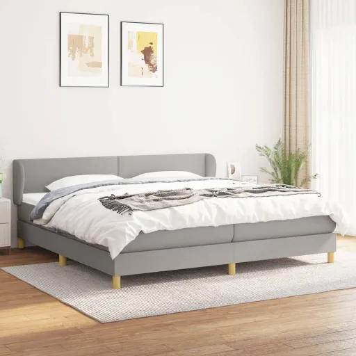 Cama com Molas/Colchão 200x200 cm Tecido Cinza-Claro