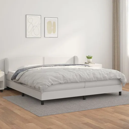 Cama com Molas/Colchão 200x200 cm Couro Artificial Branco