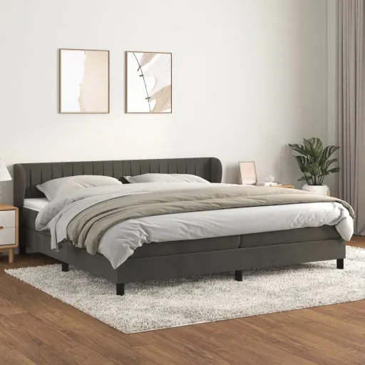 Cama com Molas/Colchão 200x200 cm Veludo Cinzento-Escuro