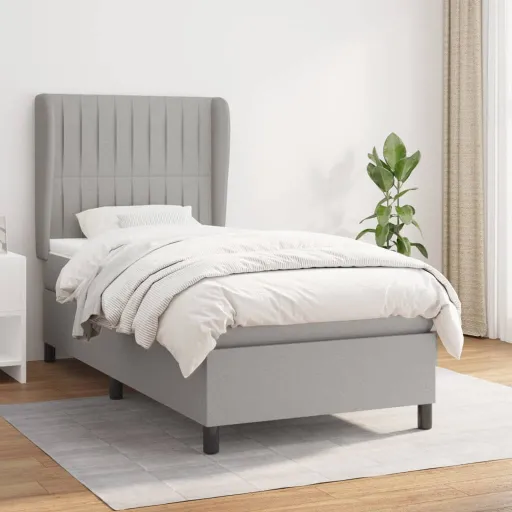 Cama com Molas/Colchão 90x200 cm Tecido Cinza-Claro