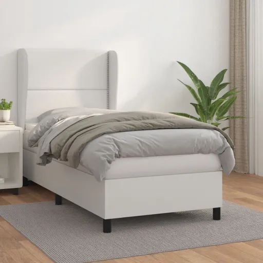 Cama com Molas/Colchão 100x200 cm Couro Artificial Branco