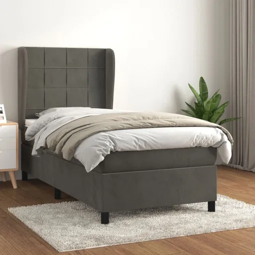 Cama com Molas/Colchão 90x190 cm Veludo Cinza-Escuro